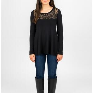 Lucky Brand Lace Yoke Thermal Long Sleeve Top S